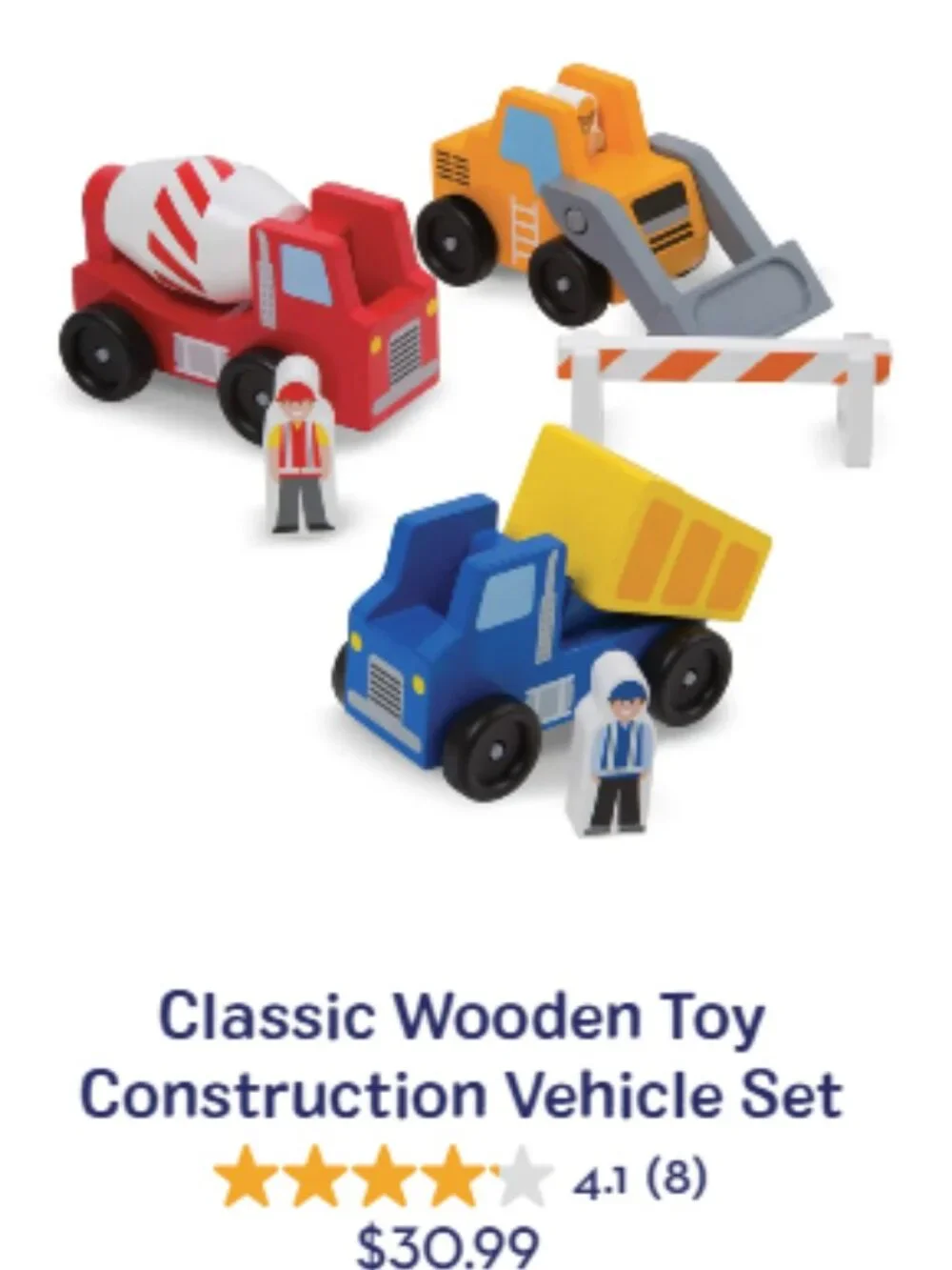 Melissa and Doug Used Classic Wooden Toy Construction Vehicle Set #656